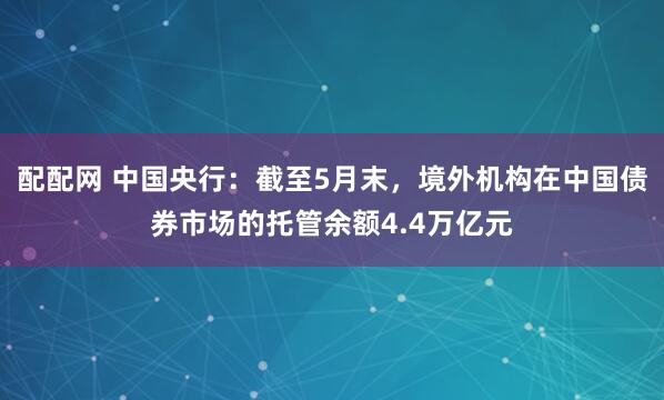 配配网 中国央行：截至5月末，境外机构在中国债券市场的托管余额4.4万亿元