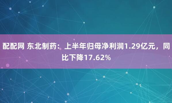 配配网 东北制药：上半年归母净利润1.29亿元，同比下降17.62%
